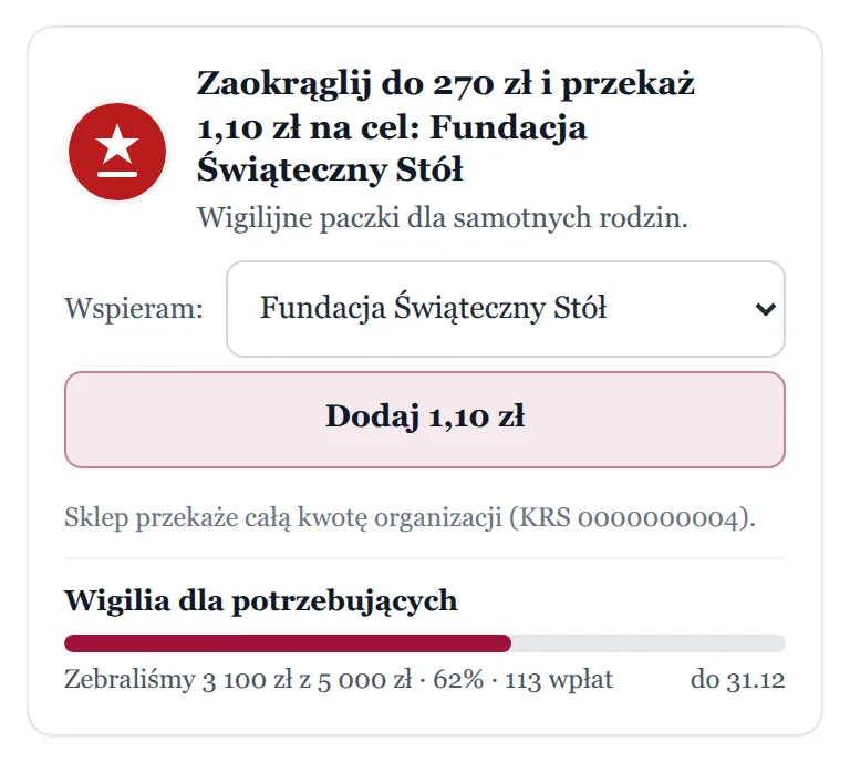 Widżet z listą wyboru celu darowizny