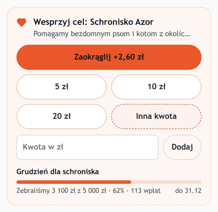 Pole Kwota w zł po wybraniu Innej kwoty