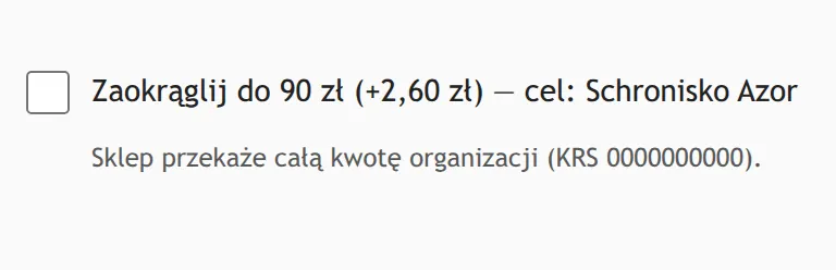 Jedna linia z polem wyboru zaokrąglenia koszyka